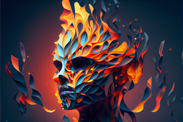 Poster - Beautiful abstract surreal geometric head of a burning concept, contemporary colors and mood social background.	