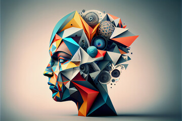 Poster - Beautiful abstract surreal geometric head  concept, contemporary colors and mood social background.	