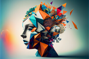 Leinwandbilder - Beautiful abstract head surreal geometric  concept, contemporary colors and mood social background