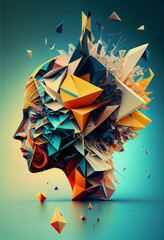 Leinwandbilder - Beautiful abstract head surreal geometric  concept, contemporary colors and mood social background