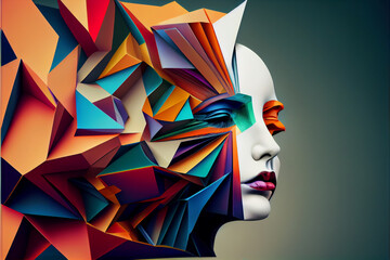 Leinwandbilder - Beautiful abstract head surreal geometric  concept, contemporary colors and mood social background
