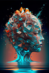 Leinwandbilder - Beautiful abstract surreal geometric head of a water concept, contemporary colors and mood social background.