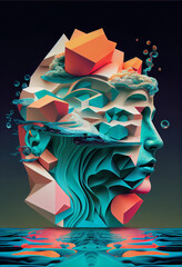 Leinwandbilder - Beautiful abstract surreal geometric head of a water concept, contemporary colors and mood social background.
