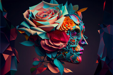 Beautiful abstract roses head surreal geometric  concept, contemporary colors and mood social background