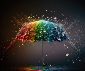 Wall Mural - Transparent umbrella under bright liquid rain against bright liquid drops splash background. bright liquid rainy weather concept.generative ai