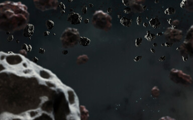 Wall Mural - 3D illustration of asteroid field in space. Meteors at orbit. 5K realistic science fiction art. Elements of image provided by Nasa
