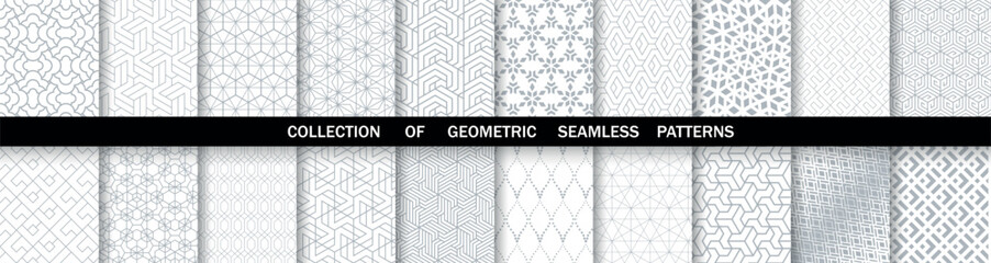 Wall Mural - Geometric set of seamless gray and white patterns. Simpless vector graphics.