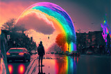 Fototapeta Londyn - Colorful rainbow inspired background - Rainbow backgrounds series - Colorful rainbow background wallpaper created with Generative AI technology