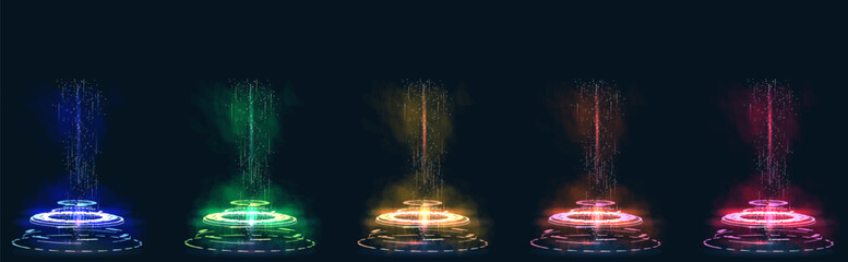 Poster - sky-fi digital hi-tech collection in hud style. magic circle teleport podium. gui, ui virtual realit
