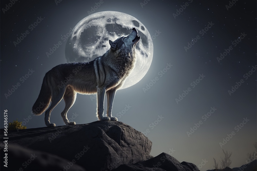 wolf howling at the moon Stock Illustration | Adobe Stock