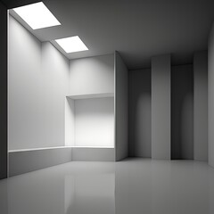 Poster - Abstract empty room with white walls and floor.