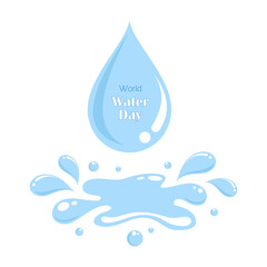 International Water Day. Drop of water with splashes on a white background.