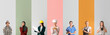 © Pixel-Shot - Group of different working young women on color background. Women's History Month