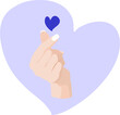 hand with heart korean finger heart love valentine's day korean culture kpop asian asia woman hand feminine blue vector flat illustration
