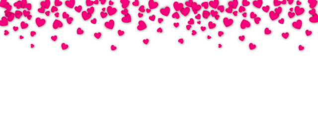 Wall Mural - Valentines day background design with pink heart stickers scattered on a white background. Hearts with realistic shadow. Vector background EPS 10