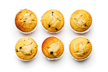 Wall Mural - Sweet vanilla muffins isolated on white background.