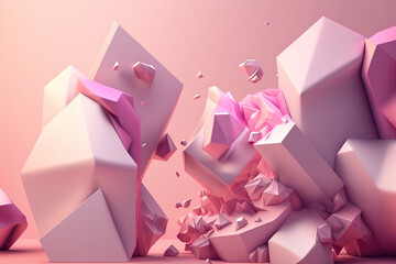 Wall Mural - Abstract pink background with interlaced digital 3d glitch and distortion 3d effect. Futuristic cyberpunk design. Retrofuturism, web punk, soft pink colors. Generative AI