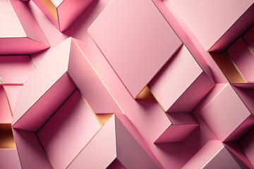 Wall Mural - Abstract pink background with interlaced digital 3d glitch and distortion 3d effect. Futuristic cyberpunk design. Retrofuturism, web punk, soft pink colors. Generative AI