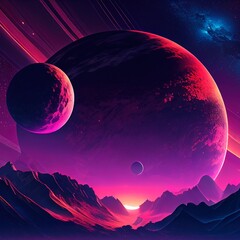 Wall Mural - a deserted abstract colorful alien landscape. alien planets during sunrise. a beautiful landscape on
