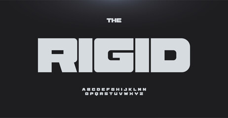 Aufkleber - Fat heavy alphabet, squared sans serif letters, wide bold font for rigid sport logo, sturdy headline, tough typography, car and fight game design. Vector typographic design