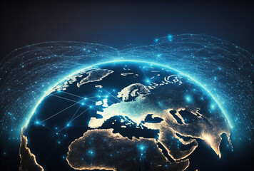 Wall Mural - Communication technology with global internet network connected. Data Transfer. Generative AI.