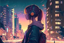 Anime Girl Watching The Sunset.. AI