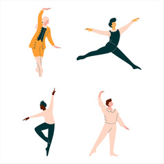 Sticker - Young Artistic Male Ballet Dancer Standing in Pose Performing Theatrical Play Vector Set