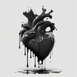 © Qrisio - Realistic human heart melting in black ink on white background, generative ai
