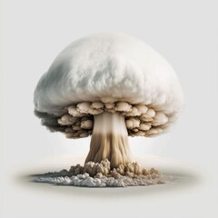 Detailed illustration of a nuclear explosion mushroom cloud detonation isolated on a white background, generative ai