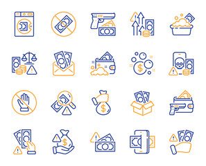 Poster - money crime line icons. fraud, online thief and steal cash set. phishing robbery, launder money crim