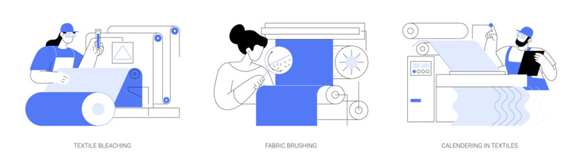 Textile finishing processes abstract concept vector illustrations.