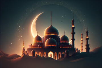 Muslim mosque beautiful illustration. Generative AI