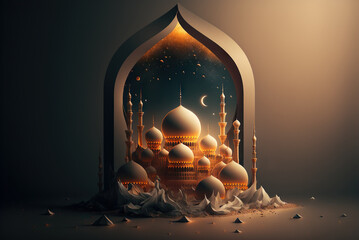 Wall Mural - Muslim mosque beautiful illustration. Generative AI