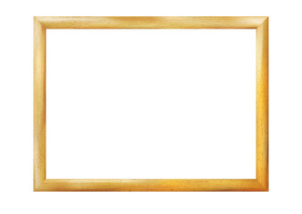 Poster - Rectangle wooden realistic frame isolated. Vintage simple decorative amber border. Deco elegant yellow art object. Decoration, space for photo, image. Png