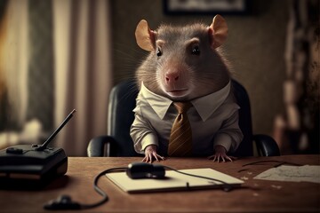 Wall Mural - Portrait of a rat dressed in a formal business suit, generative ai