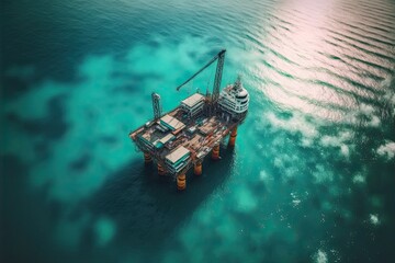 Wall Mural - Illustration of an oil rig viewed from above. Ai generated