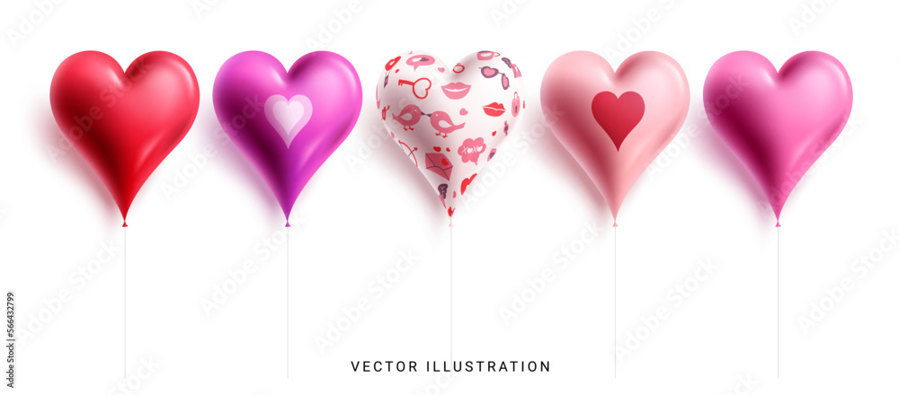 Valentine's day balloons set vector design. Balloons heart shape ...