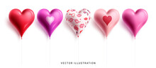 Valentine's Day Balloons Set Vector Design. Balloons Heart Shape Inflatable Floating Elements Lay Out Collection. Vector Illustration Balloon Isolated In White Background.