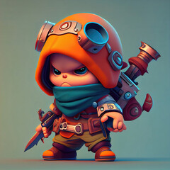 Canvas Print - Cute little soldier 3D game character prototype concept made with Generative AI