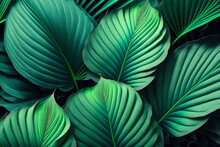 Green Plant Leaves Background, Floral Tropical Pattern For Wallpaper, Generative AI