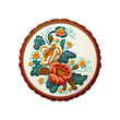 Handcrafted Floral Embroidered Patch. realistic illustration of round embroidered floral patch.