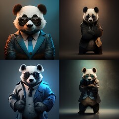Wall Mural - Illustration of panda photography in a suit as mascot fun human-like character generative ai