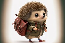 Cute Baby Hedgehog Cartoon Character Style With Backpack Ready For Adventure. Generative AI Illustration
