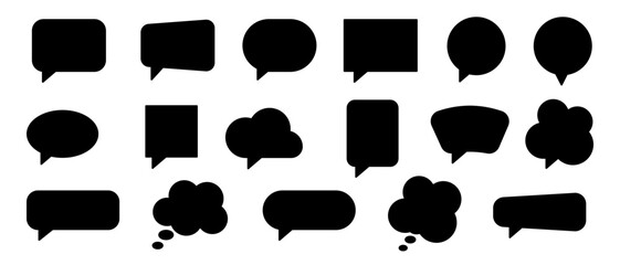 Conjunto de iconos de burbujas de mensaje. Globos de diálogo, conversación. Comunicación. Burbujas negras sin expresión, vacías. Ilustración vectorial