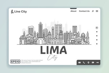 Wall Mural - Lima, Peru architecture line skyline illustration. Linear vector cityscape with famous landmarks, city sights, design icons. Landscape with editable strokes.