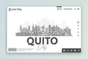 Wall Mural - Quito, Ecuador architecture line skyline illustration. Linear vector cityscape with famous landmarks, city sights, design icons. Landscape with editable strokes.