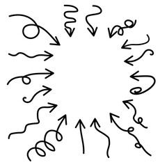 Poster - Different curly arrows. Curved arrows drawn with brushes. Vector illustration.