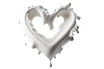 White heart shape milk splash, romantic food symbol for Valentines day, AI generated