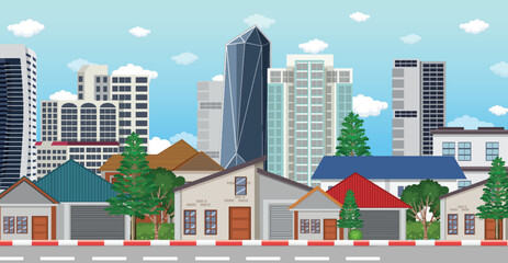 Wall Mural - Urban landscape with high skyscrapers background