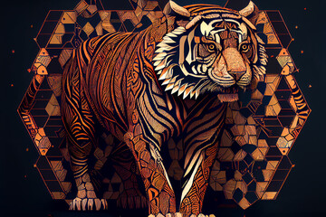 Wall Mural - Tiger in Rajasthani Style art